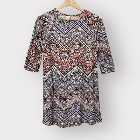 Mudd Girls sz 14 Long Sleeve Skater Mini Dress Floral Zig Zag Fall Casual Tween - Picture 1 of 7